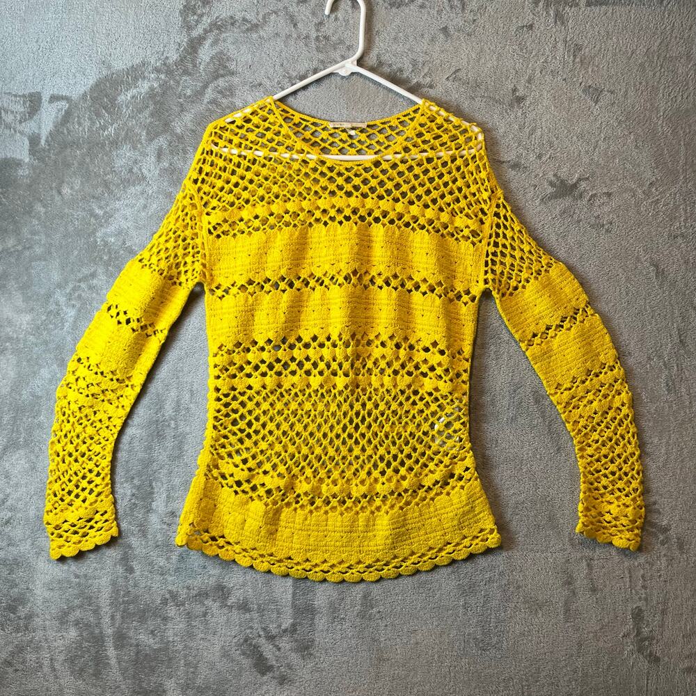 MAJE Crocheted Cotton Sweater In Yellow Size 1 (Small) Boho Bohemian